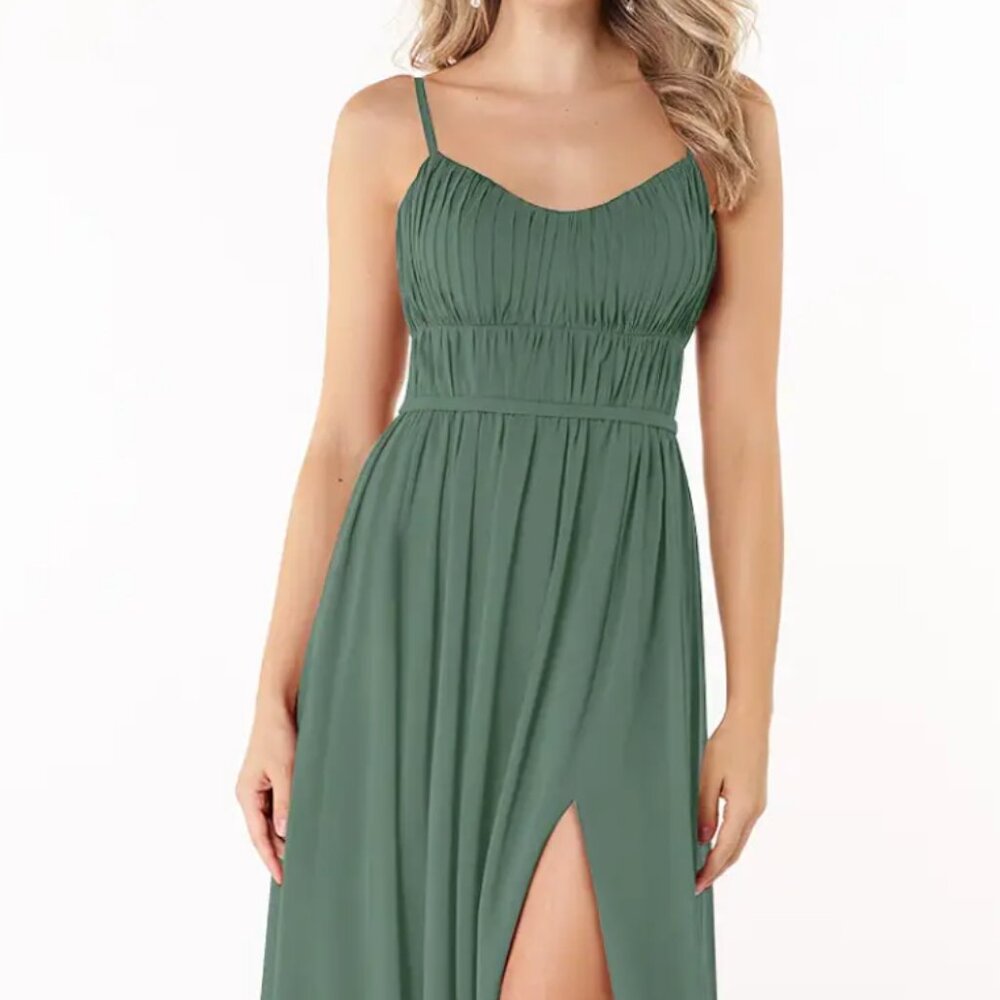 Azazie Yanelie Dress Sz 6 Eucaluptus Green